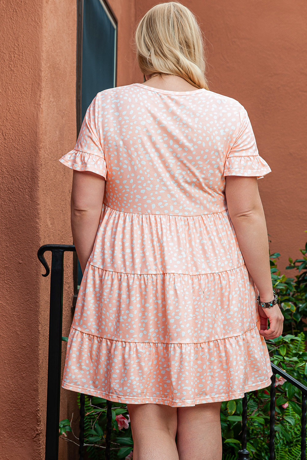 Pink Cheetah Print Tiered Ruffled Plus Size Dress