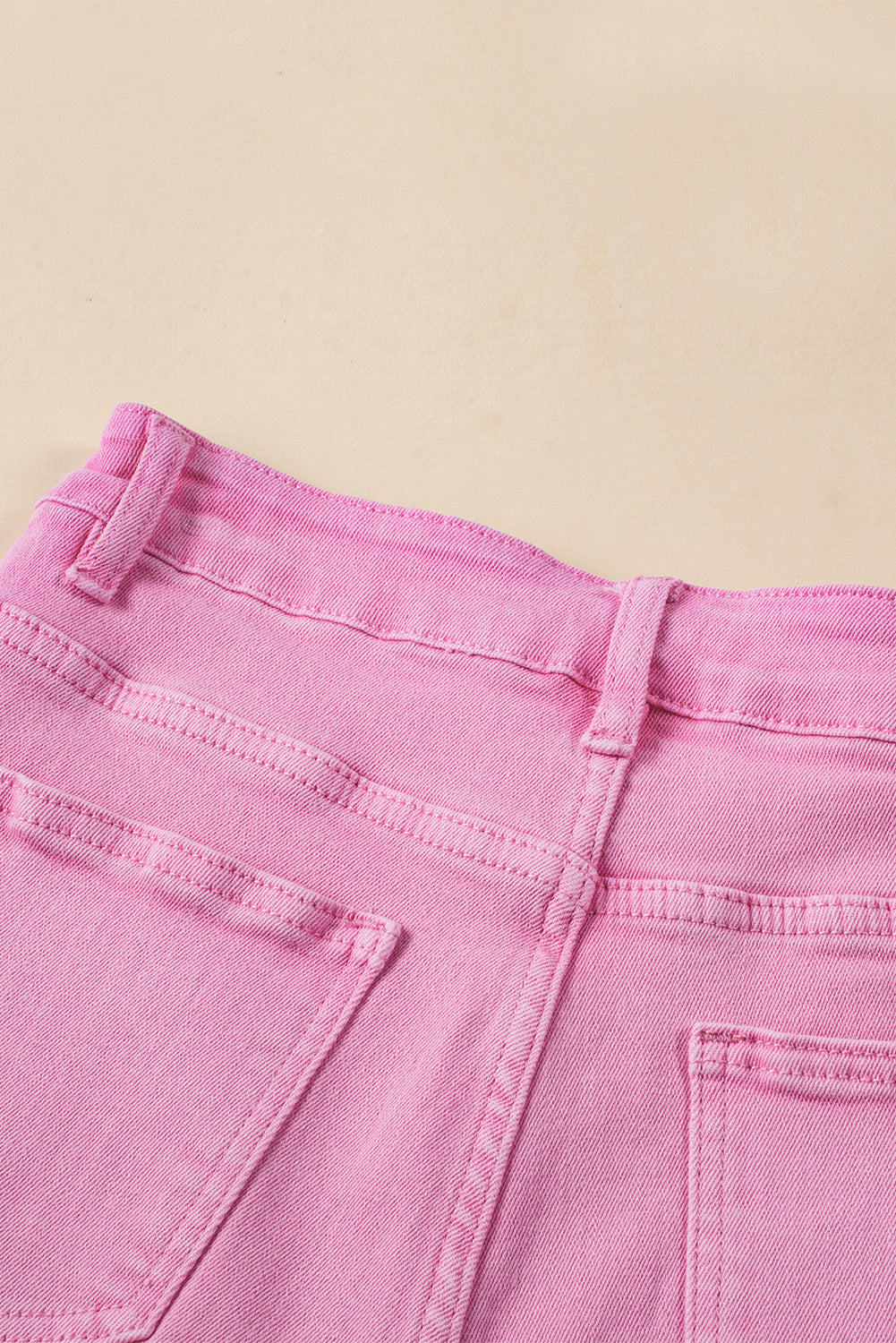 Pink Frayed Edge Mid Rise Denim Shorts