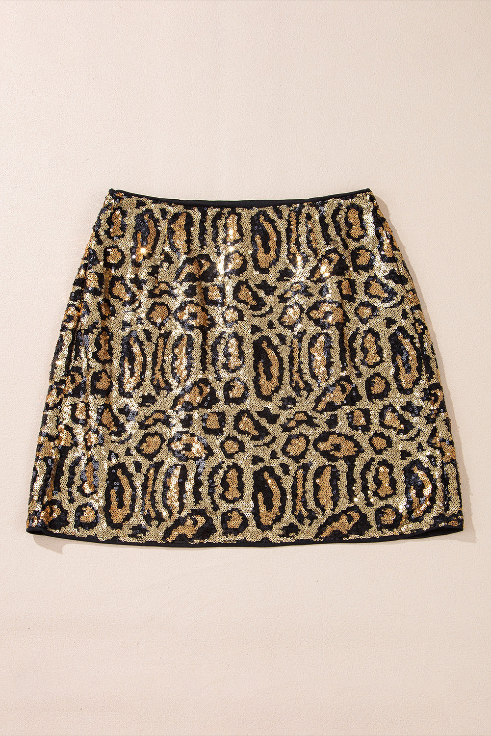 Brown Sequined Leopard Print Disco Mini Skirt